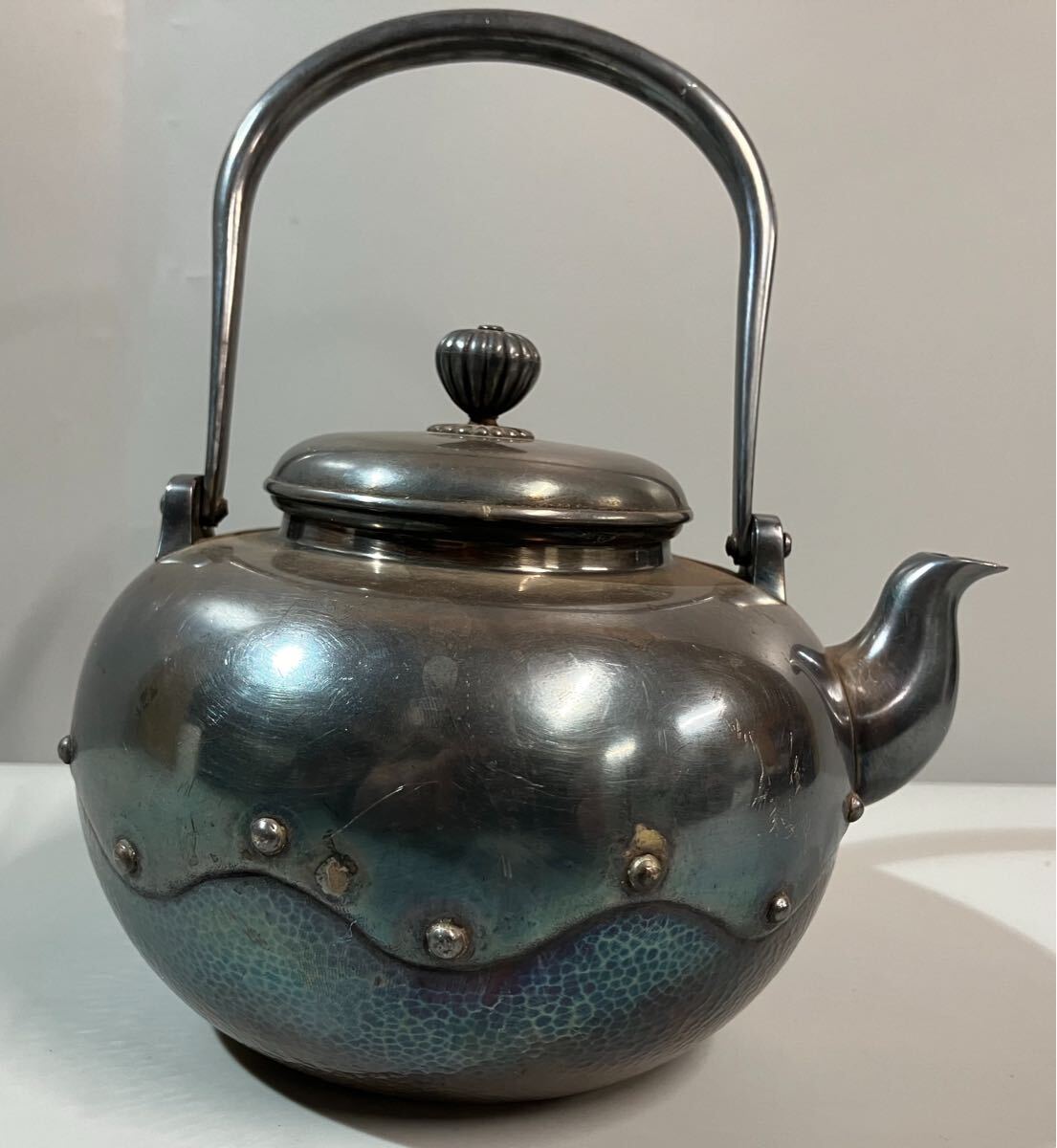 純銀製 銀瓶 鉄瓶 煎茶道具 茶道具 骨董 茶器 金属工芸 重量約384g