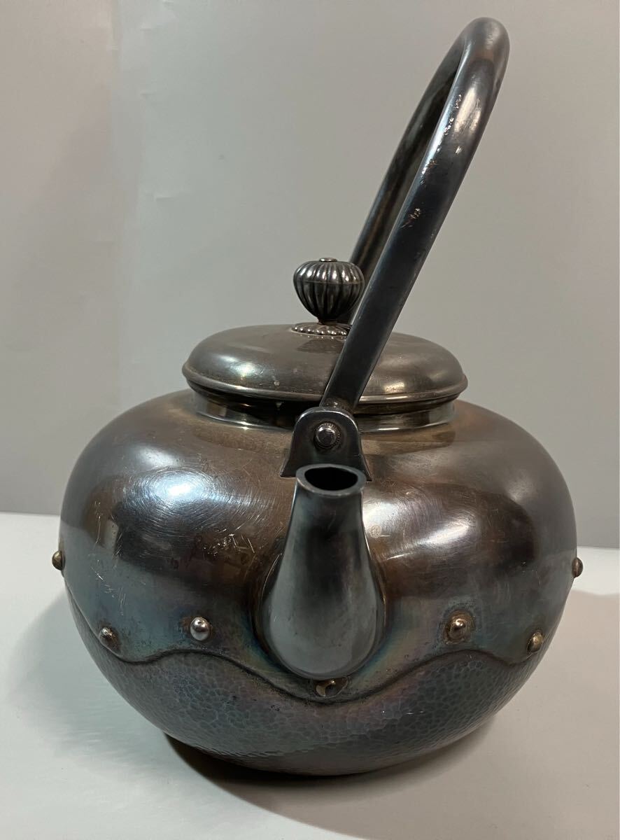 純銀製 銀瓶 鉄瓶 煎茶道具 茶道具 骨董 茶器 金属工芸 重量約384g