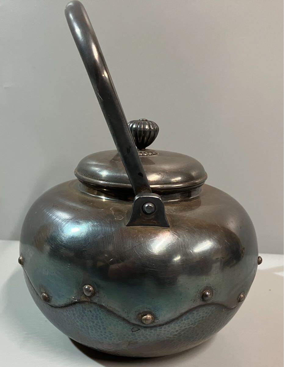 純銀製 銀瓶 鉄瓶 煎茶道具 茶道具 骨董 茶器 金属工芸 重量約384g