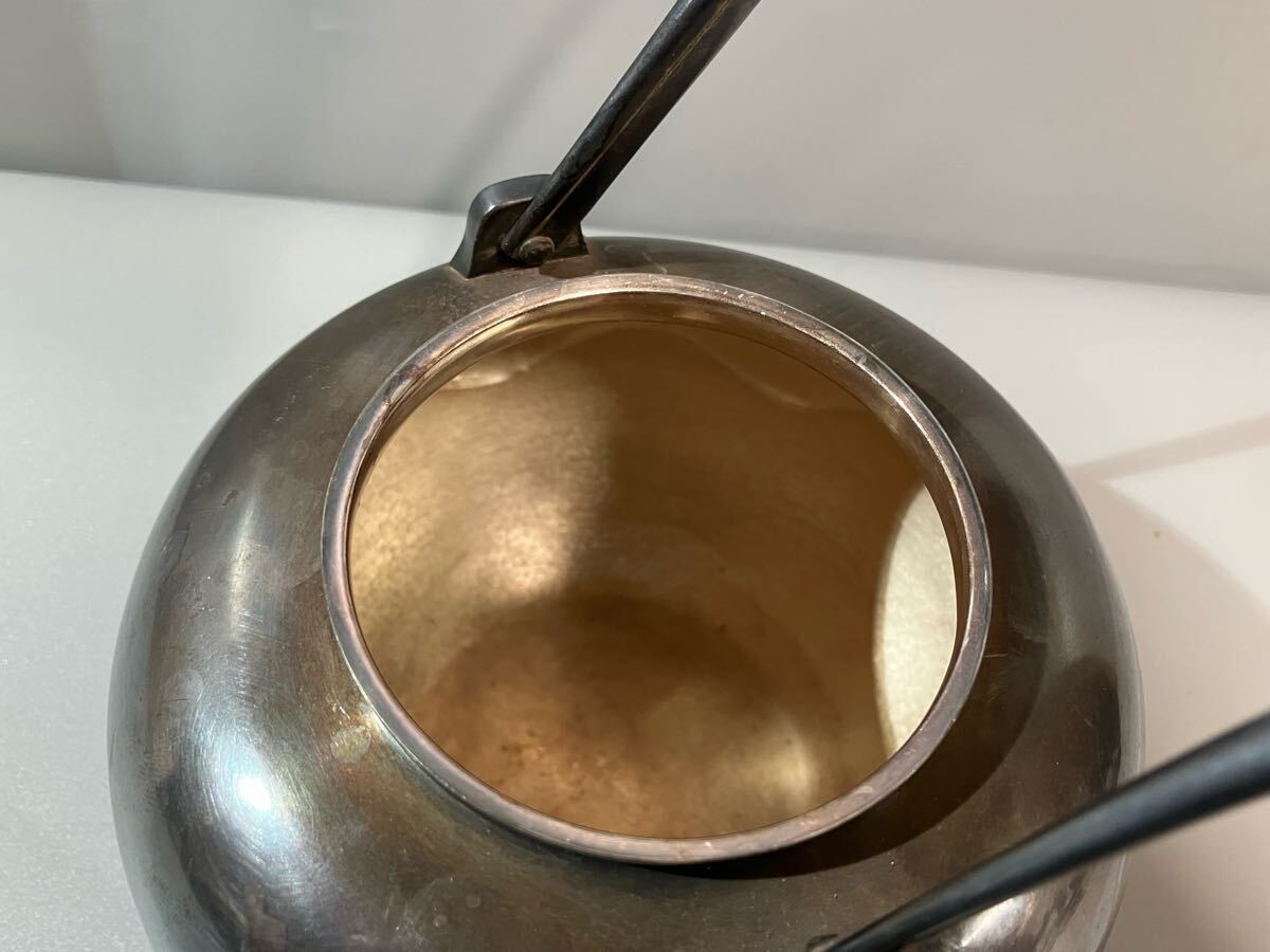 純銀製 銀瓶 鉄瓶 煎茶道具 茶道具 骨董 茶器 金属工芸 重量約384g