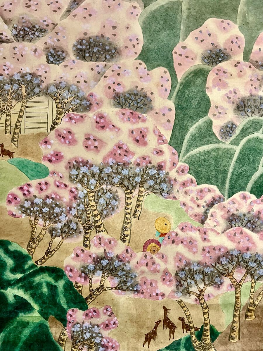 【模写】【S8】曽舟「五重塔桜満開」紙本 超大幅 春景 風景画 桜花 さくら 鳥獣 山水図 日本画 絵画 掛軸_6