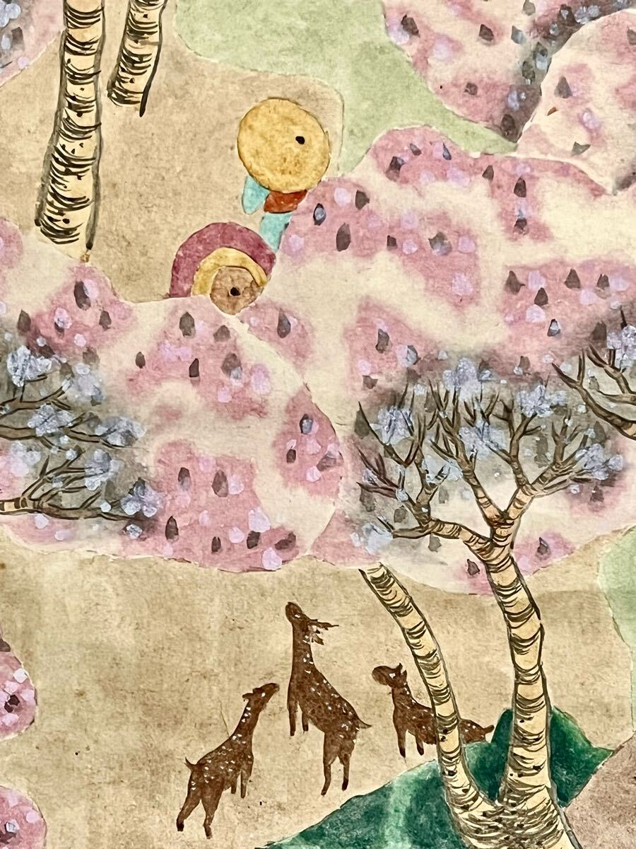 【模写】【S8】曽舟「五重塔桜満開」紙本 超大幅 春景 風景画 桜花 さくら 鳥獣 山水図 日本画 絵画 掛軸_7