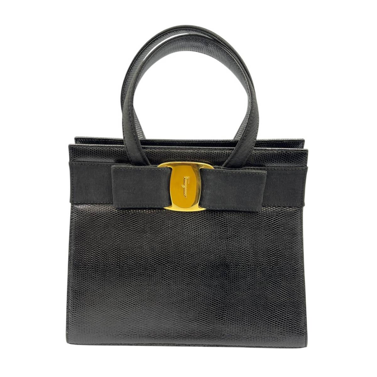 Salvatore Ferragamo フェラガモ リザード型押し ハンドバッグ ヴァラ 