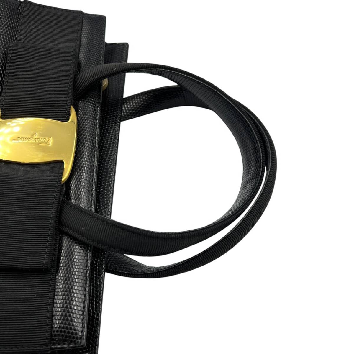 Salvatore Ferragamo フェラガモ リザード型押し ハンドバッグ ヴァラ 