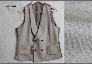 新品アルチザン ウールフランネル地ダブルラペルジレM薄茶4.1万2