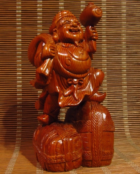 屋久杉工芸品　大黒様置物　オブジェ彫刻恵比寿和風自然木屋久島