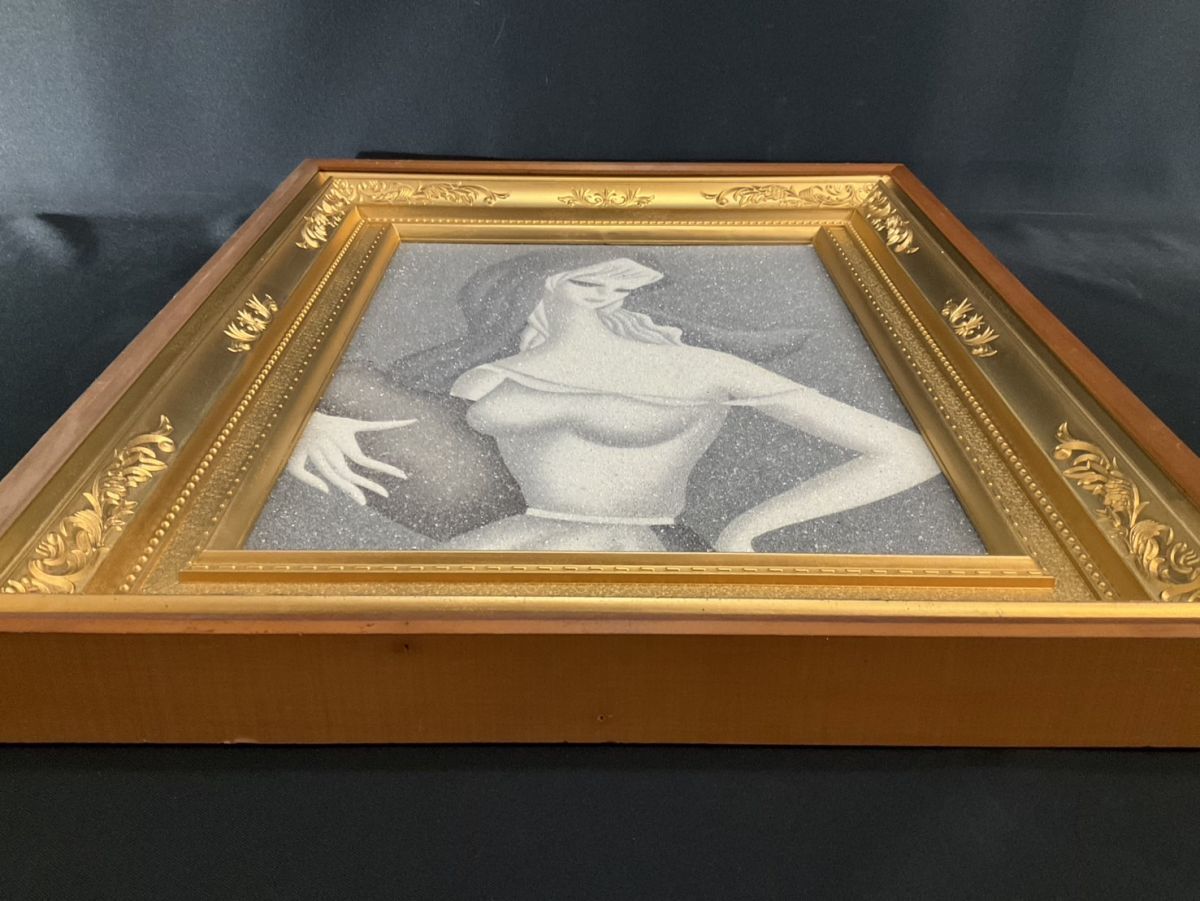 模写□ 湯川輝義 水晶画□水晶絵 人物画 サイン入り 額縁付き 絵画