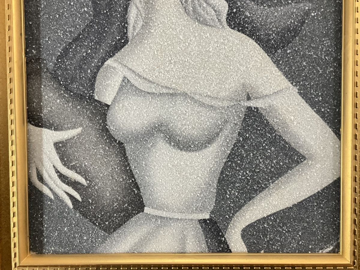 模写□ 湯川輝義 水晶画□水晶絵 人物画 サイン入り 額縁付き 絵画