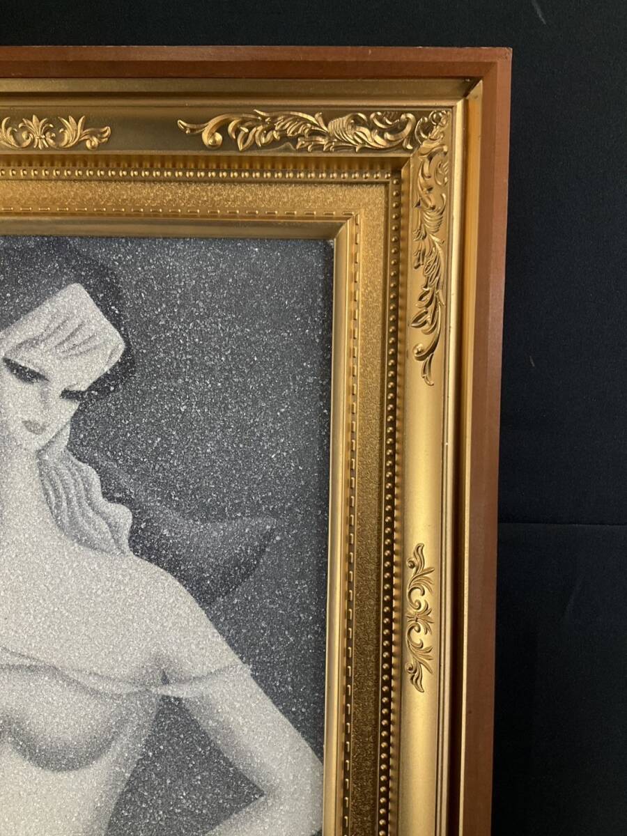 模写□ 湯川輝義 水晶画□水晶絵 人物画 サイン入り 額縁付き 絵画