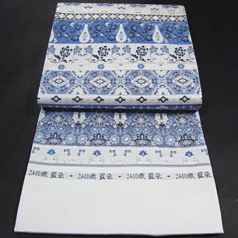 新品未仕立　西陣織高級六通柄袋帯　２４００織　藍染　小粋な御洒落 新品未仕立 ２４００織 藍染 都謹製 ステンドグラス となみ帯