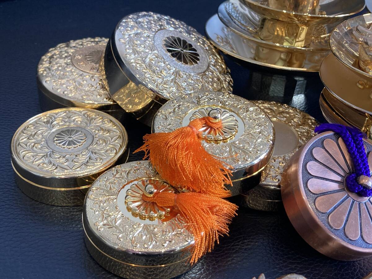 24KGP メッキ 金杯 朱肉入れ 箸・箸置き 23点 セット 総重量約2