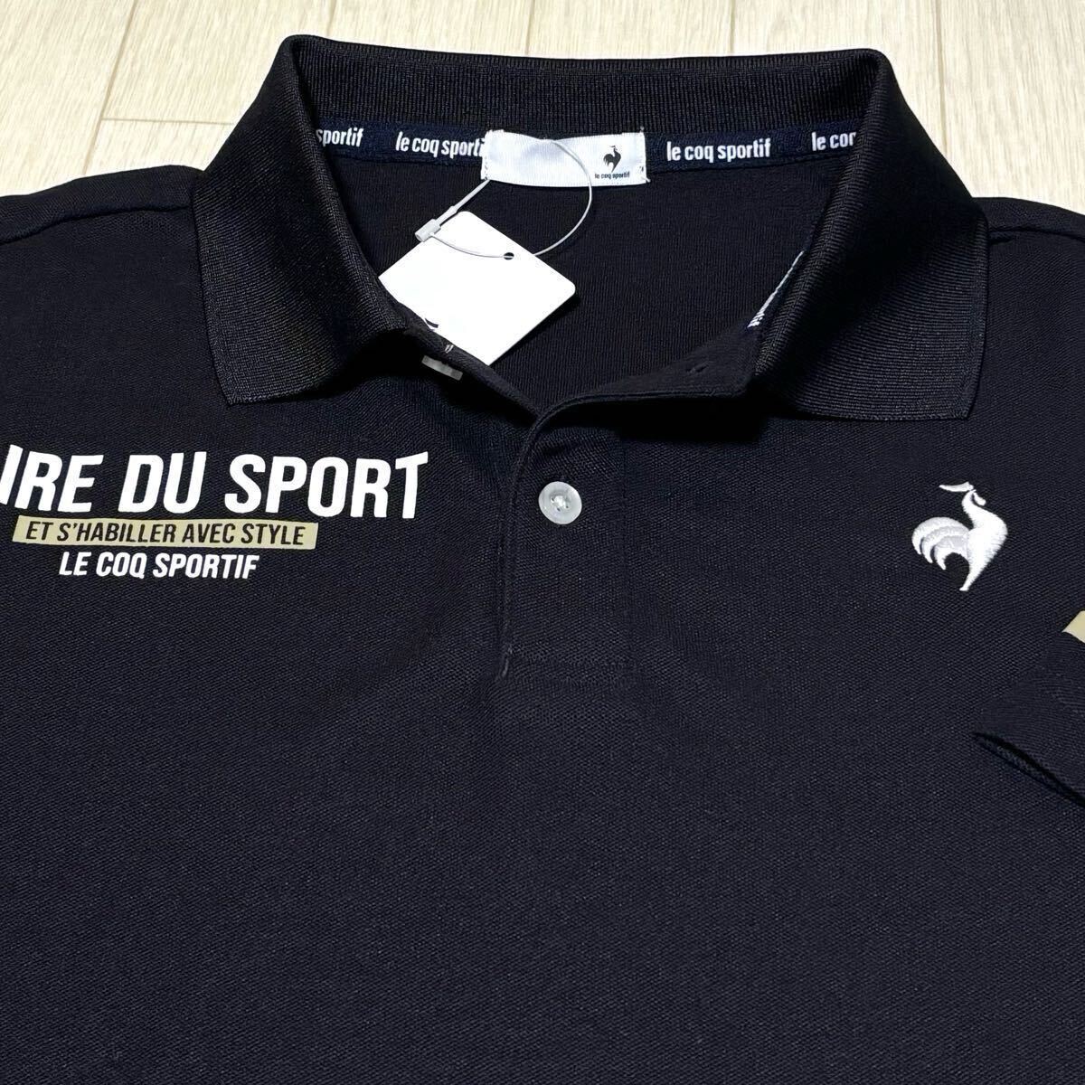 新品★ルコック le coq sportif 右胸左袖プリント 吸汗速乾 半袖ポロシャツ/ブラック/サイズO/送料185円_1