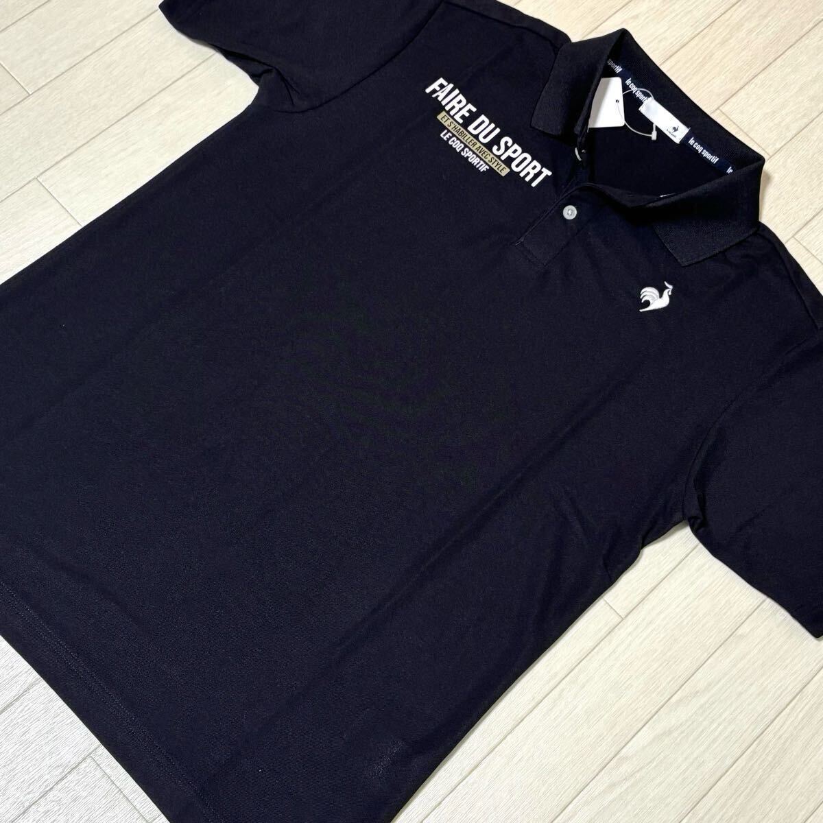 新品★ルコック le coq sportif 右胸左袖プリント 吸汗速乾 半袖ポロシャツ/ブラック/サイズO/送料185円_2