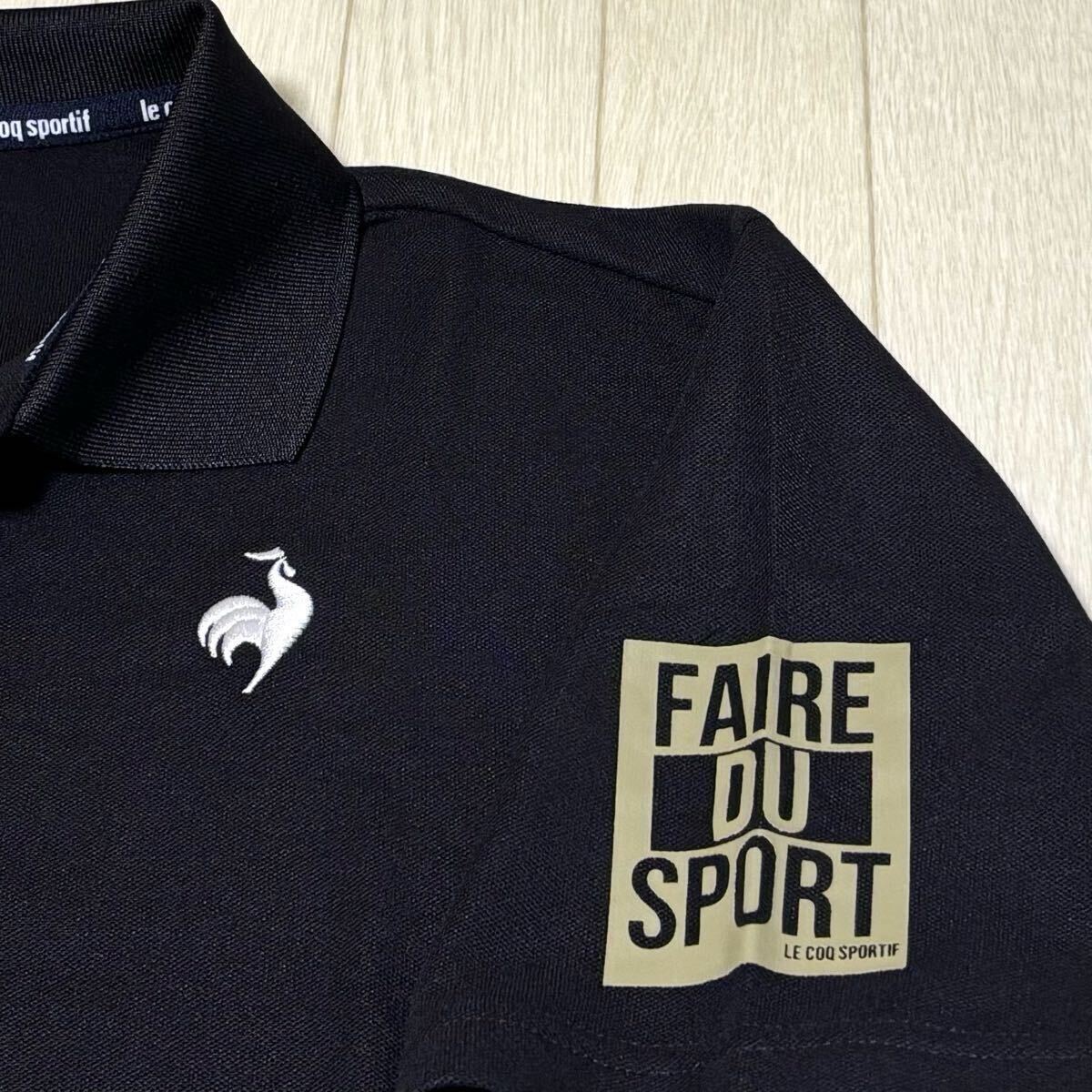 新品★ルコック le coq sportif 右胸左袖プリント 吸汗速乾 半袖ポロシャツ/ブラック/サイズO/送料185円_3