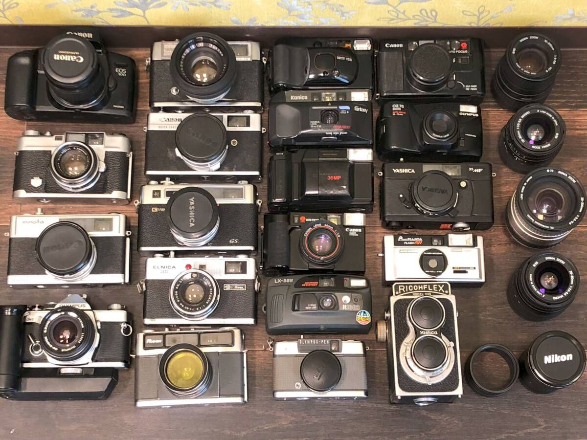 【A】【まとめ売り】カメラ　レンズ　まとめて　約13kg　OLYMPUS　CANON　RICOH　MINOLTA　他　光学機器_1