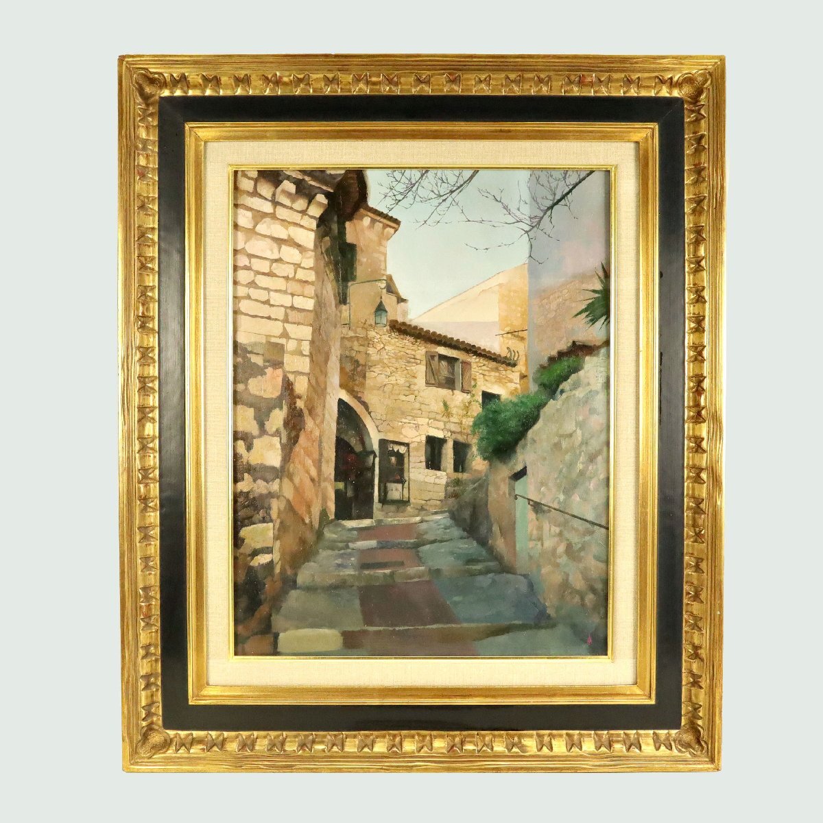 真作保証 朝森武「石畳の路地」 油彩 油絵 6号 絵画 書画 骨董品 美術