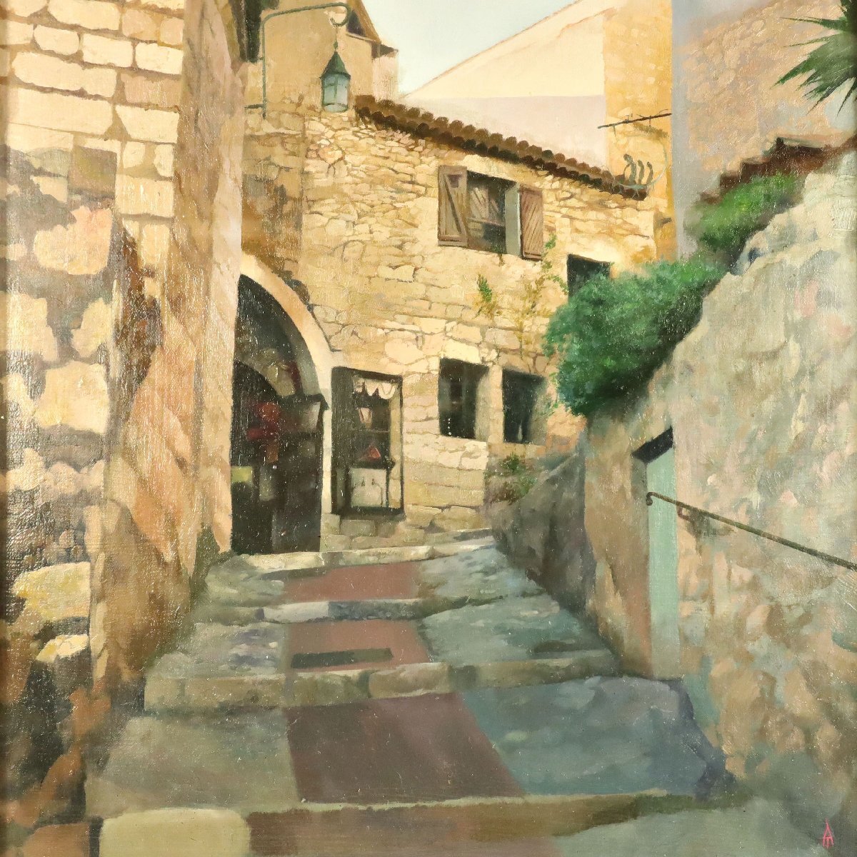 絵画 449 油絵/風景/街角/東京/四谷荒木町の路地/石畳/F6号 土屋光逸