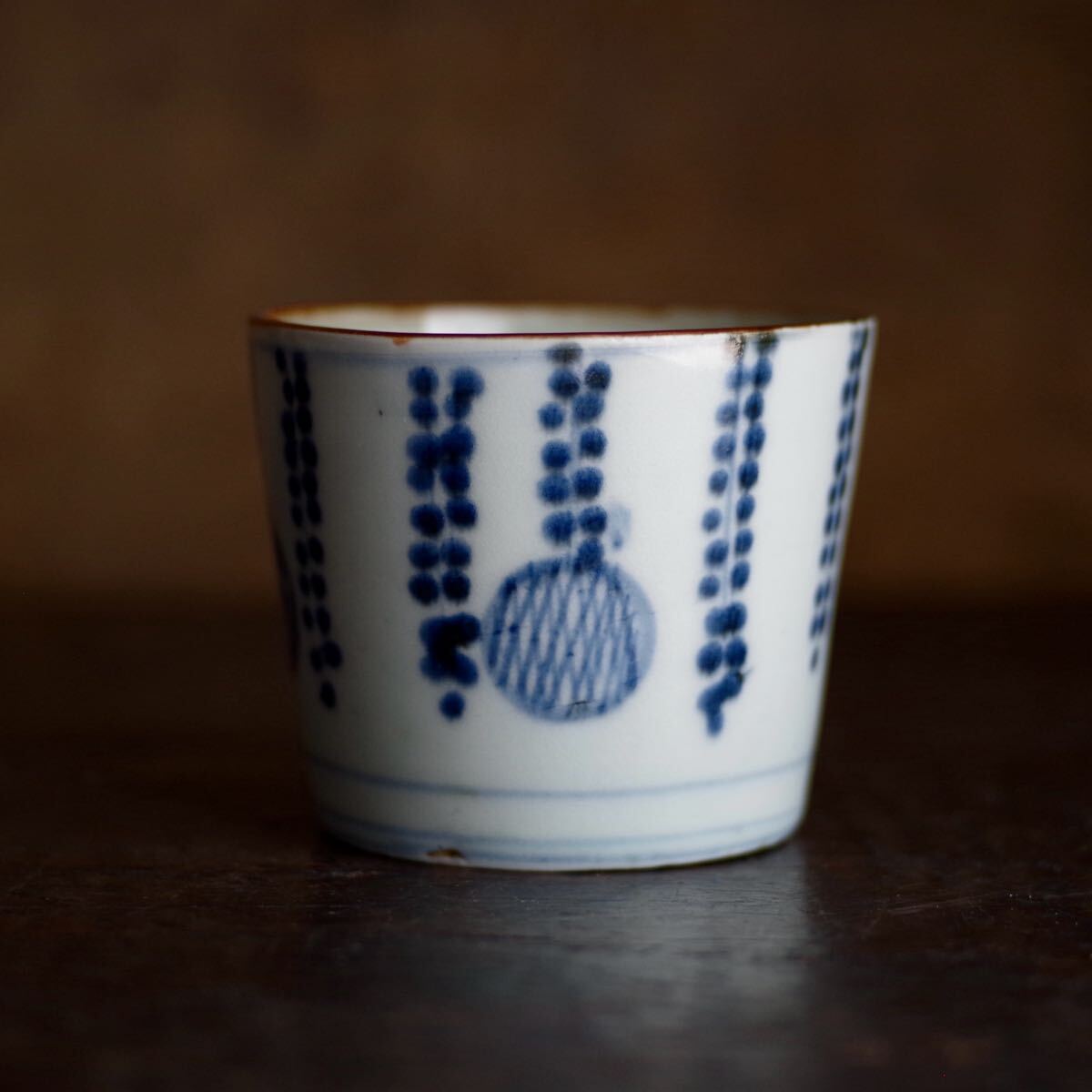 無傷】藤花丸文古伊万里蕎麦猪口 江戸後期 向付 酒器 ぐい呑 酒盃 向付