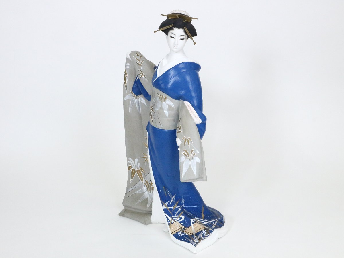 博多人形 美人物 青い着物の女性 日本人形 郷土玩具 伝統工芸 着物