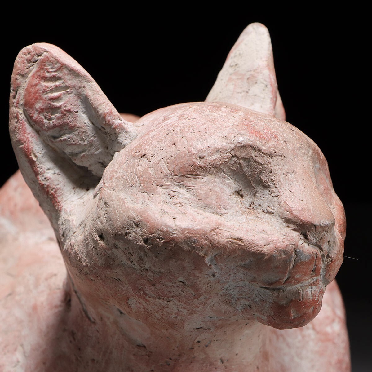 665PK. 希少作品 彫刻家 【木内克】 テラコッタ 「猫」 置物 共箱
