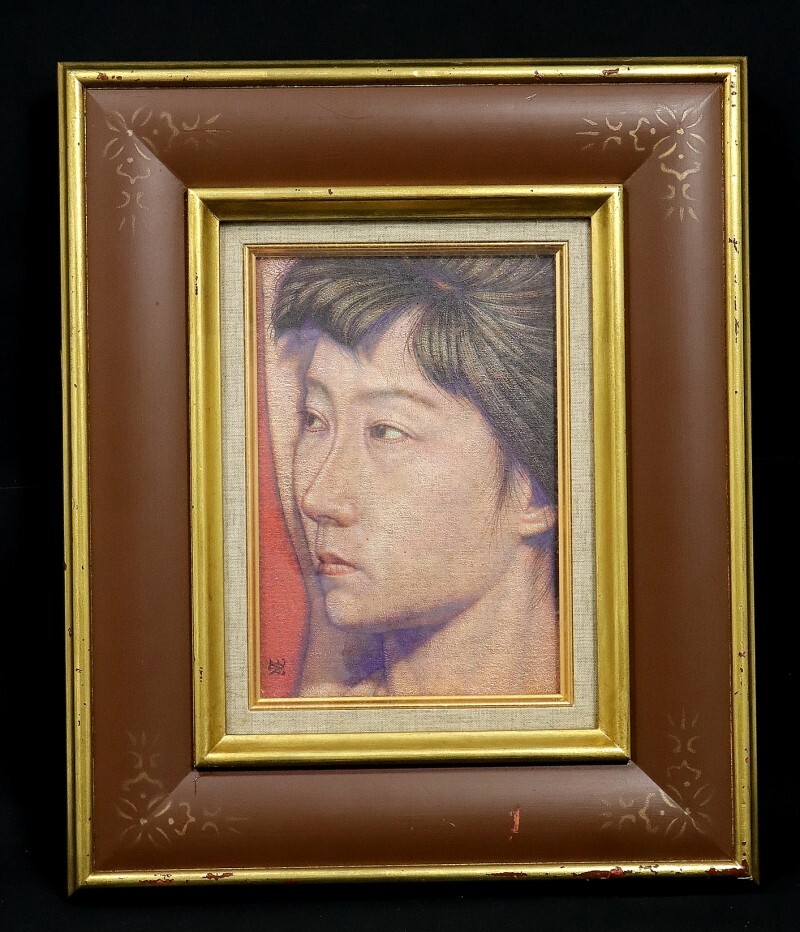 10143□【真作】稲垣考二 「臥せた顔」 キャンバス 肉筆 油彩 国画会