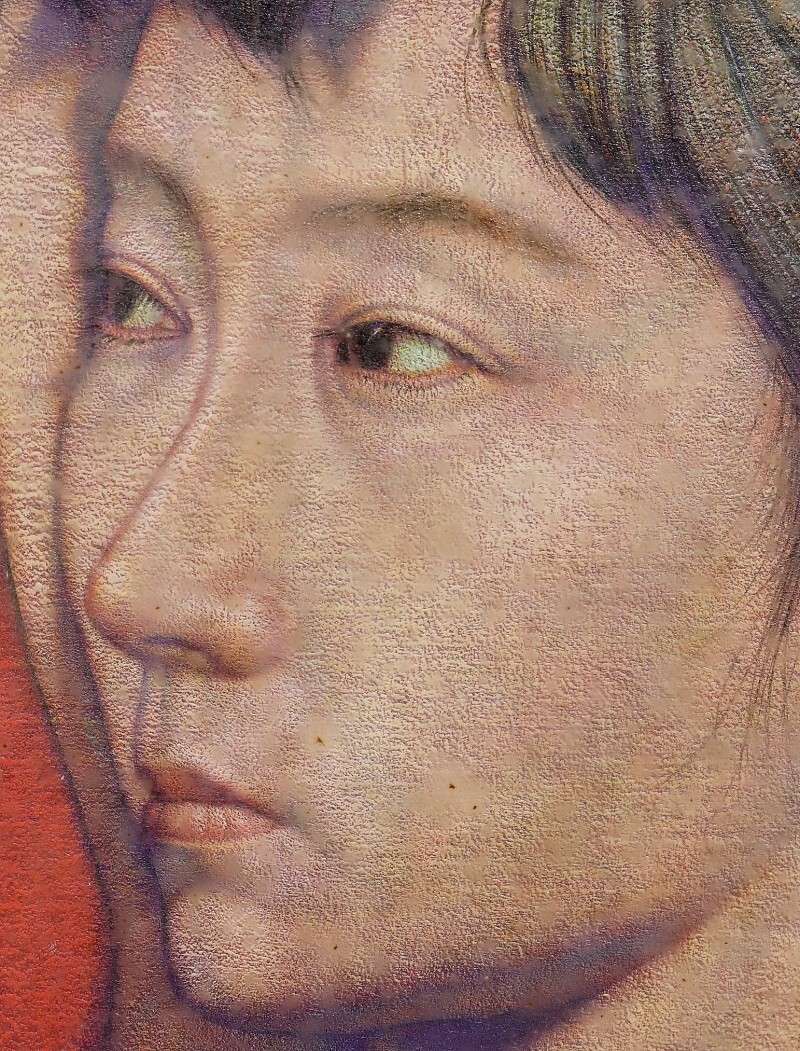 10143□【真作】稲垣考二 「臥せた顔」 キャンバス 肉筆 油彩 国画会