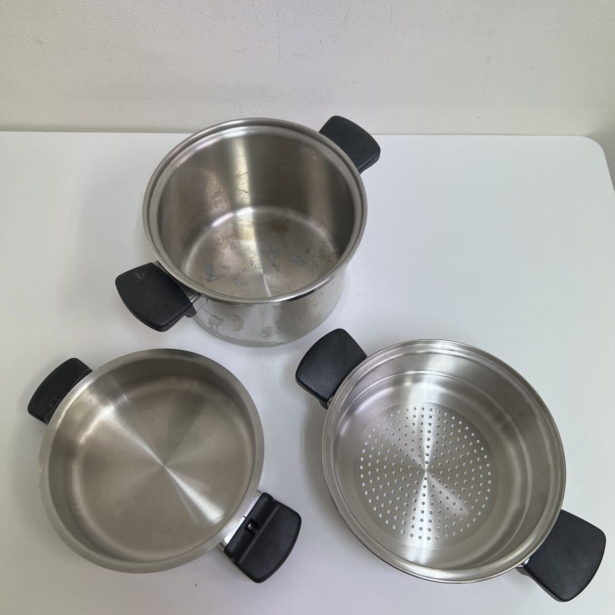 [0729-1Y] アムウェイ クィーンクックウェア Amway 蒸し器 片手鍋 両手鍋 調理器具 等 まとめて_2