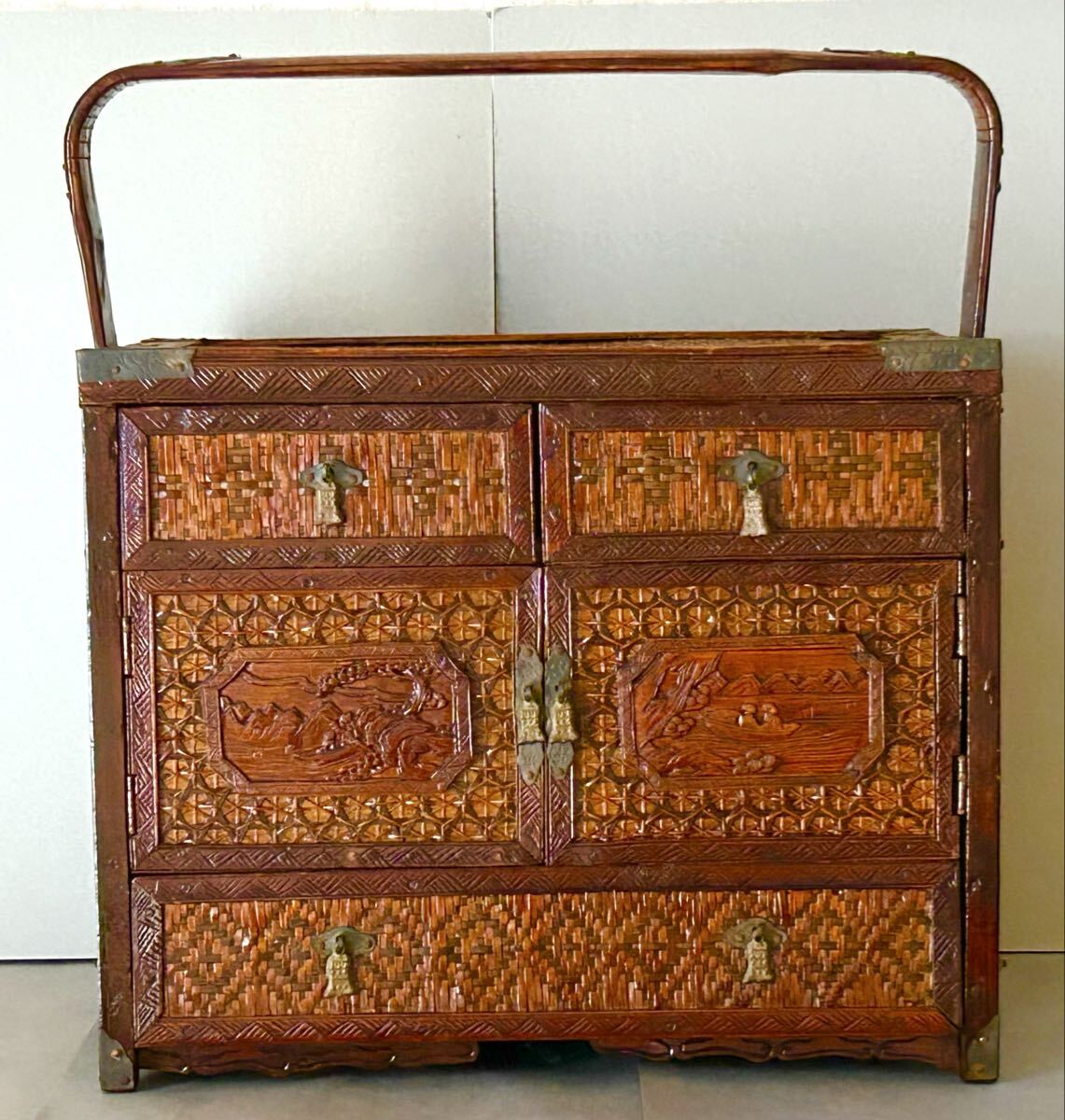 中国 提藍 煎茶道具 中国茶 中国茶器 茶籠 茶棚 竹編み 唐物 古渡り