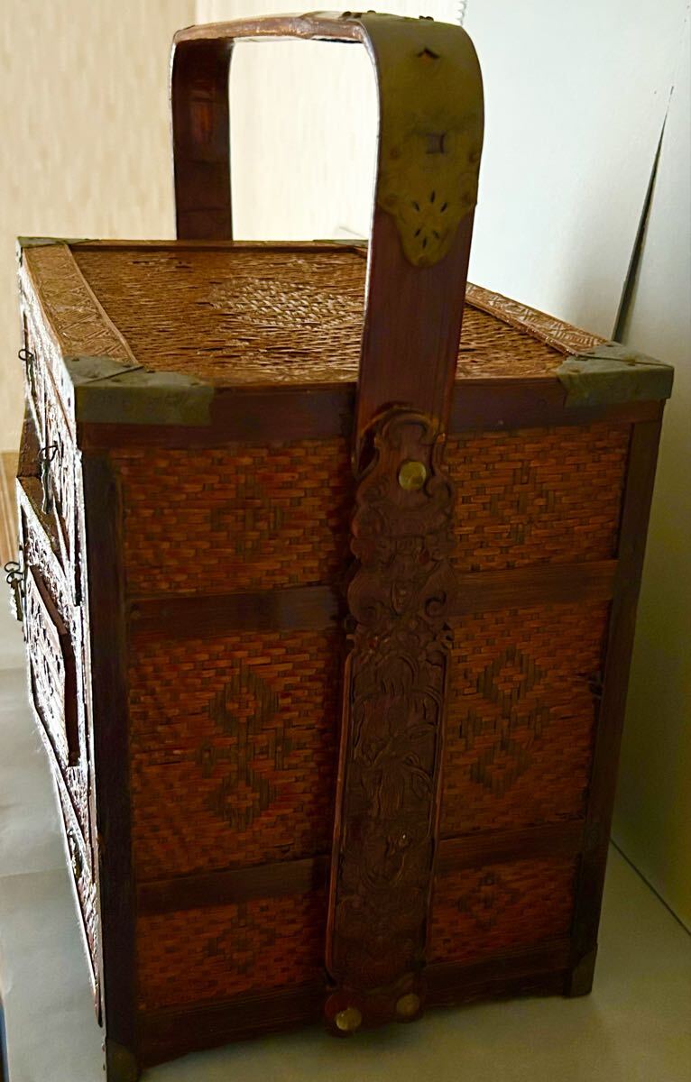 中国 提藍 煎茶道具 中国茶 中国茶器 茶籠 茶棚 竹編み 唐物 古渡り