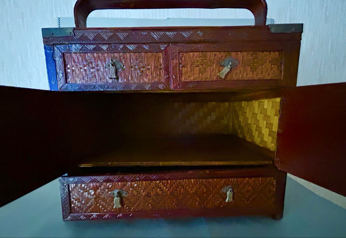 中国 提藍 煎茶道具 中国茶 中国茶器 茶籠 茶棚 竹編み 唐物 古渡り