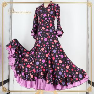 フラメンコ 衣装 ツーピース セットアップ 黒 紫 ピンク ファルダ スカート トップス ブ