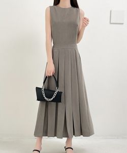 「ECLIN」 ノースリーブワンピース M チャコールグレー レディース