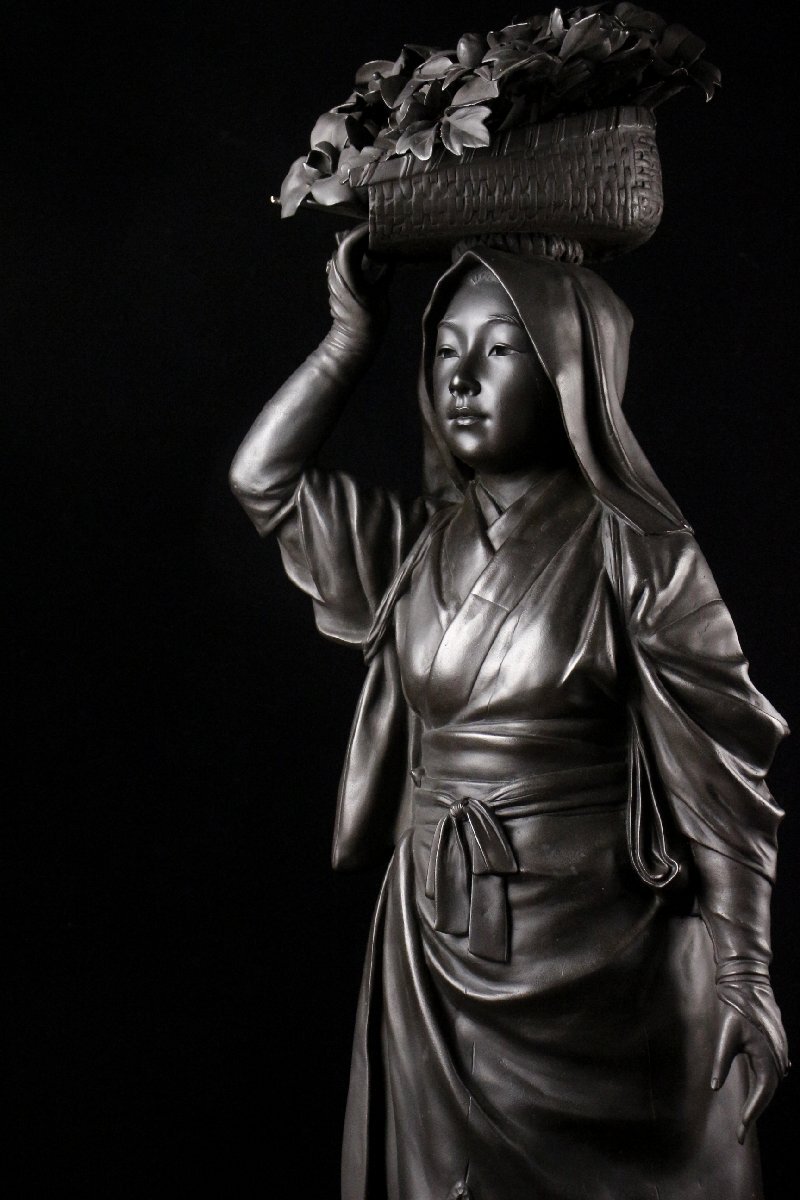 塚原常光 雷音獅子 鋳銅置物 玉眼 オブジェ 「常光」刻印 約31cm LIG】明治金工師 塚原常光 ブロンズ 女性像 特大85㎝ 19.6kg 置物 細密