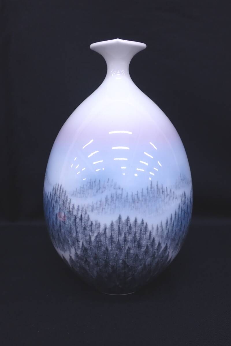 藤井朱明 鶴首胴張朝日 花瓶 陶芸日展作家 一輪差 共箱 高さ26cm 花器