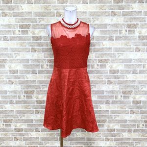 1円ドレス【ネコポス可】 DUOCAI ワンピース L 赤系柄 カラードレス キャバドレ 発表会