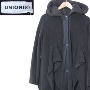 ユニオニーニUNIONINI■フード付き フリース ロングコート デザインコート ボタン留め 日