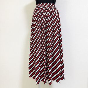 AP-502☆Libby&Rose プリーツロングスカート 斜めストライプ 黒 赤 白 ウエストゴム F