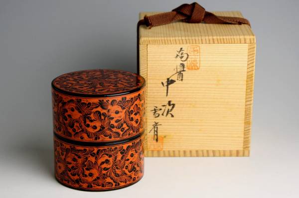 坂本雪斎 茶道具 ( 棗 共箱 SAKAMOTO - 讃岐 讃岐彫 平棗 蒟醤 Sessai⁄