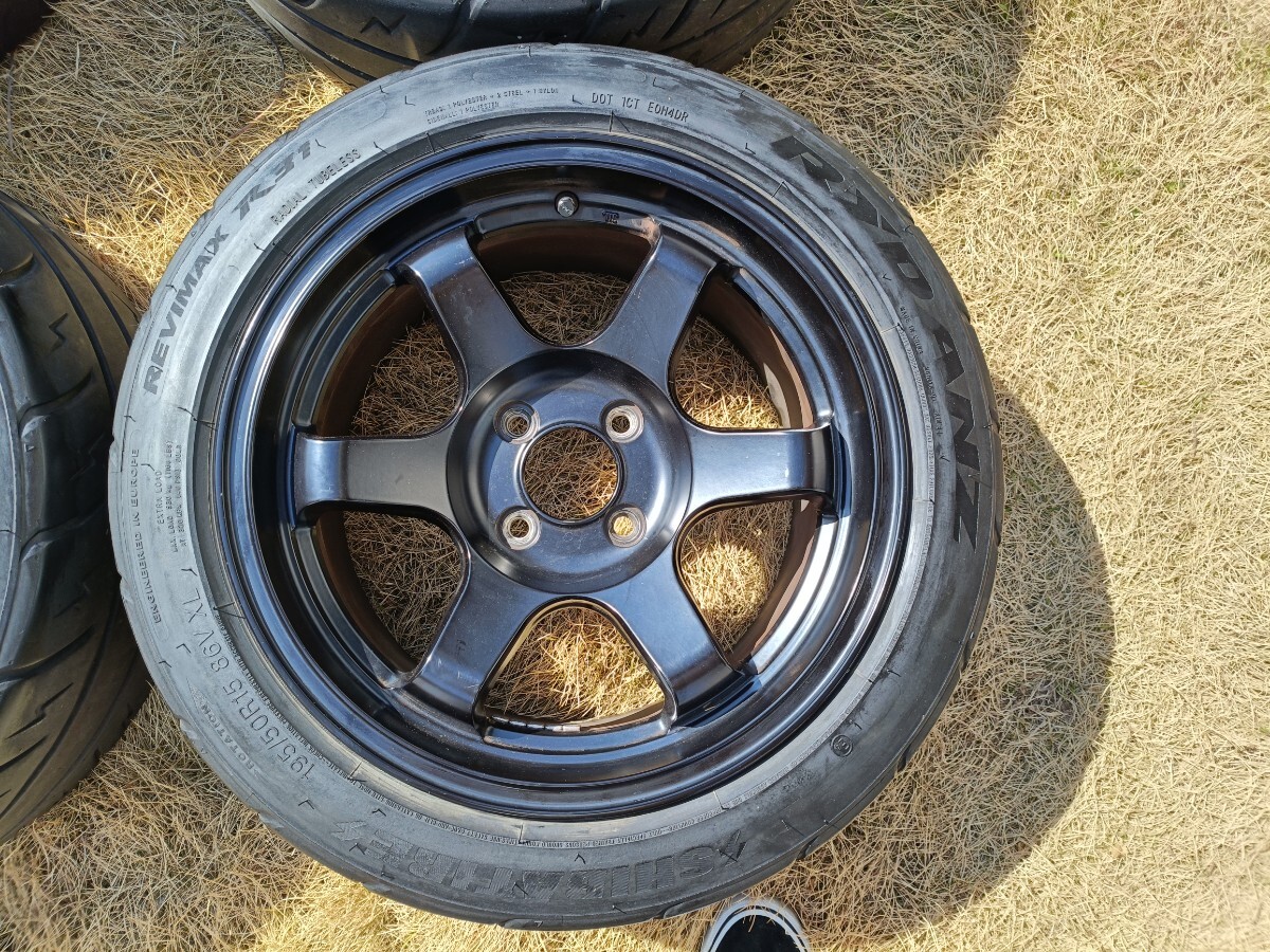 美品】TE37風ホイール 15インチ 4H 8.0J ＋30 PCD100 195/50R15 中古4 