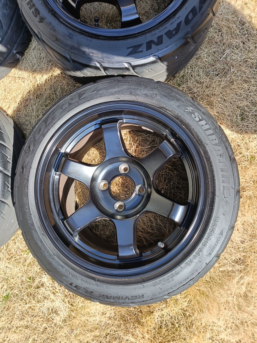 美品】TE37風ホイール 15インチ 4H 8.0J ＋30 PCD100 195/50R15 中古4
