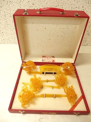 0360086w【和装小物 かんざしセット 菊・梅デザイン】櫛 簪 笄/べっ甲