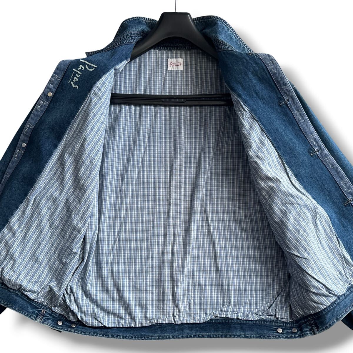 極美品□Papas パパス【L】デニムジャケット ジージャン 総裏 チェック