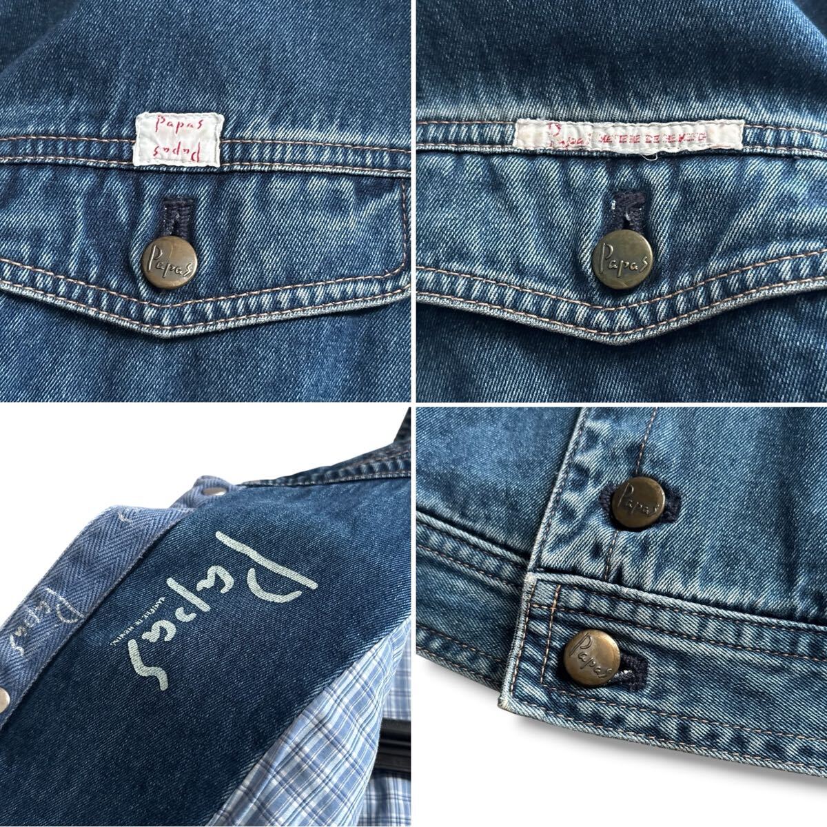 極美品□Papas パパス【L】デニムジャケット ジージャン 総裏 チェック