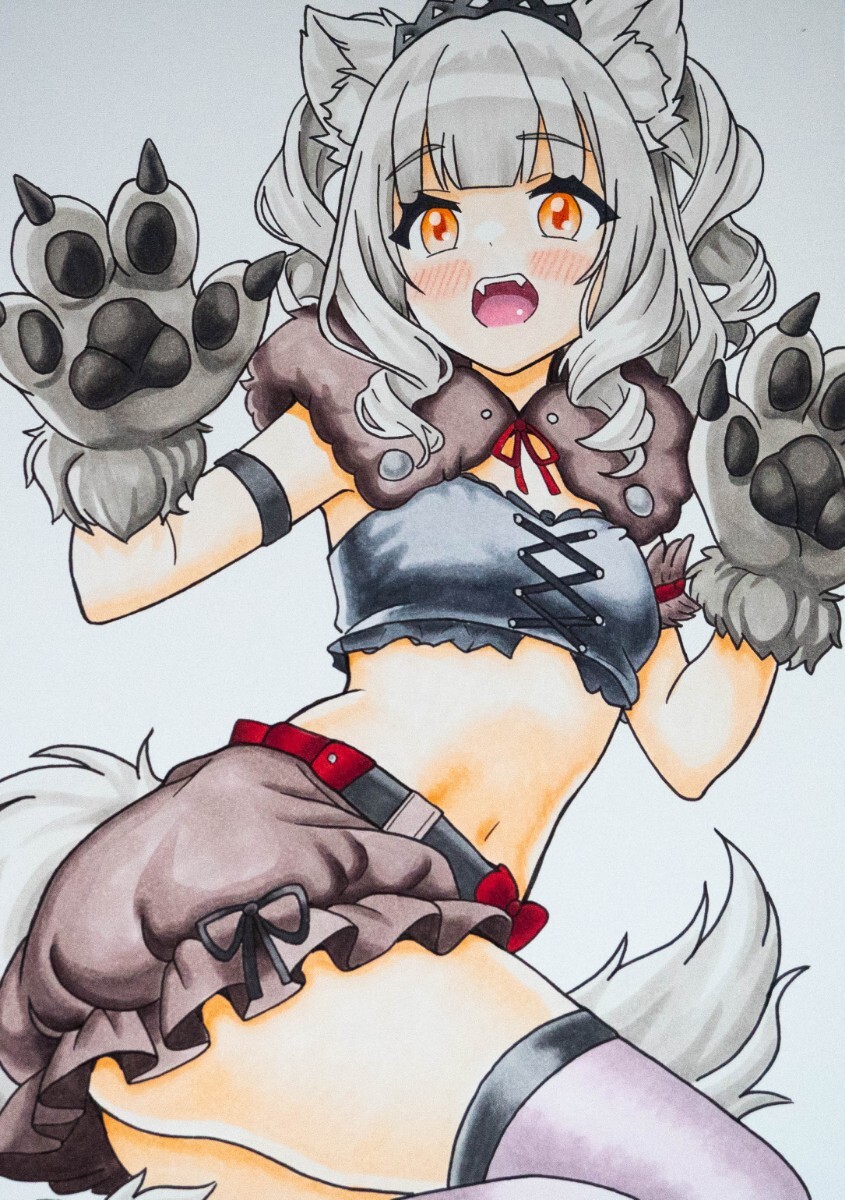 9*8様 【一点物 手描き 原画】 猫耳女の子 ゴシックドレス オリジナルイラス 手描きイラスト 一点物 A5サイズ 同人 美少女 女の子 かわいい