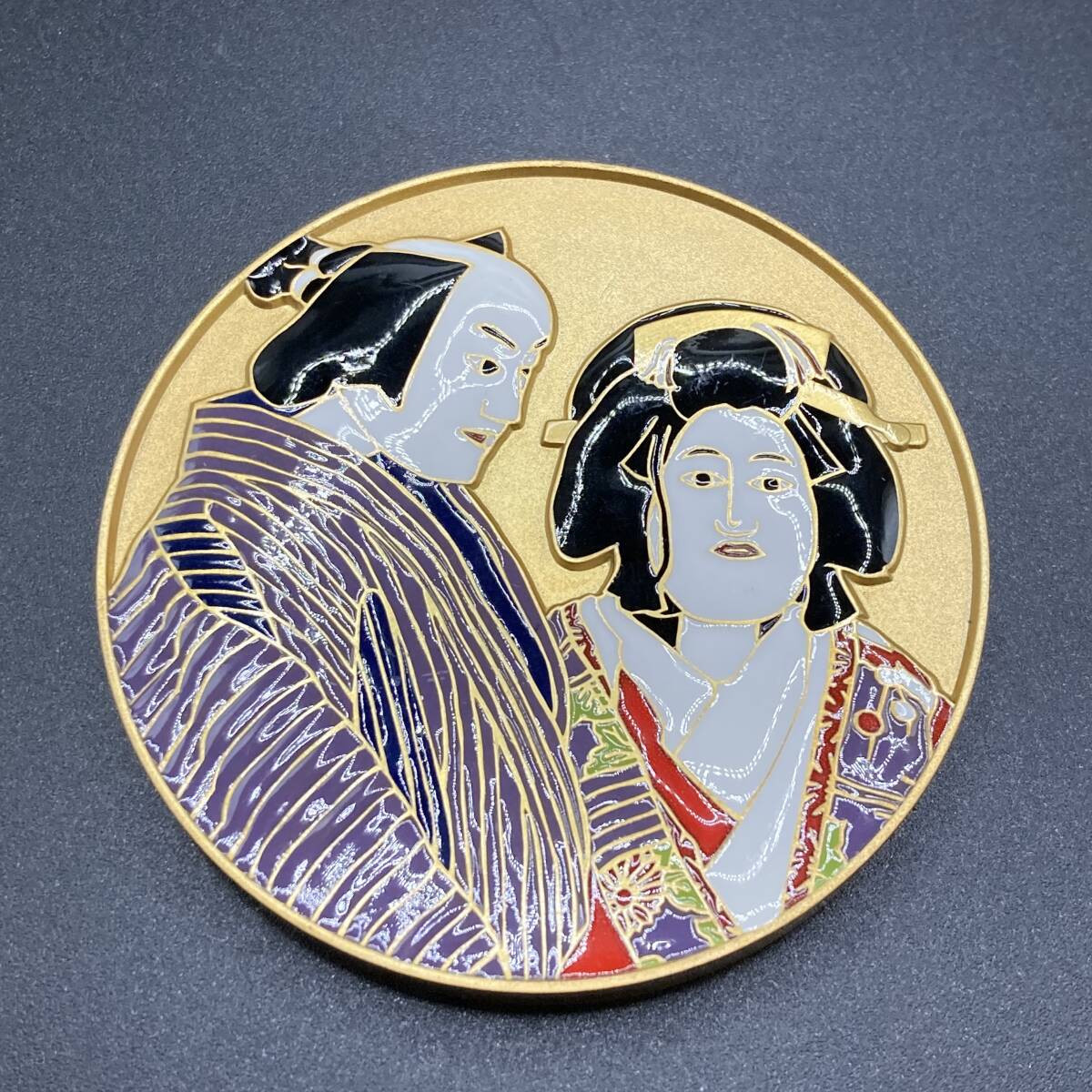 七宝章牌 人形浄瑠璃文楽 造幣局製 約160g純銀 七宝 金メッキ 記念メダル 純銀 人形浄瑠璃文楽 七宝章碑 メダル 造幣局 記念メダル 重量約164.2g