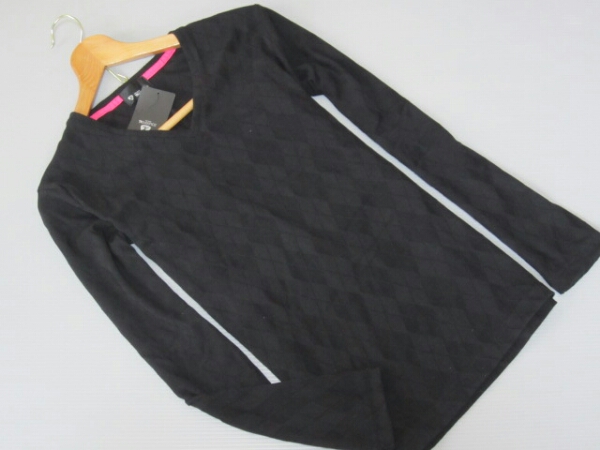 新品★タケオキクチTKMIX　アーガイルVネックカットソー　L　黒