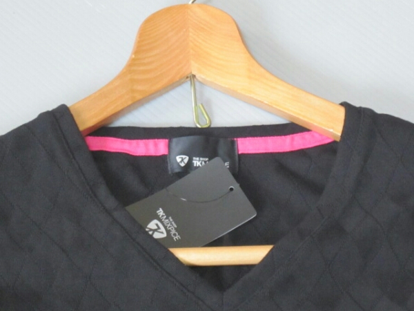 新品★タケオキクチTKMIX　アーガイルVネックカットソー　L　黒