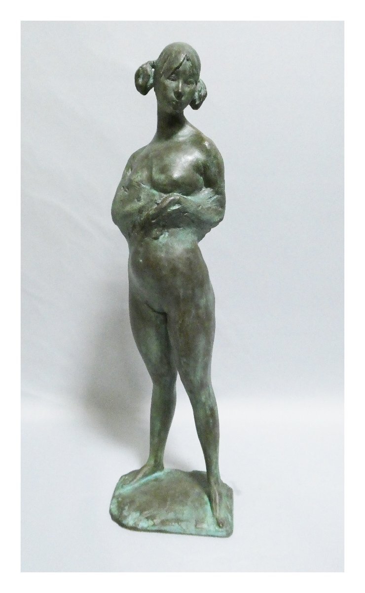 祥【真作】 溝口寛 「 天 」 ブロンズ彫刻 50×14×12cm サイン有 日展