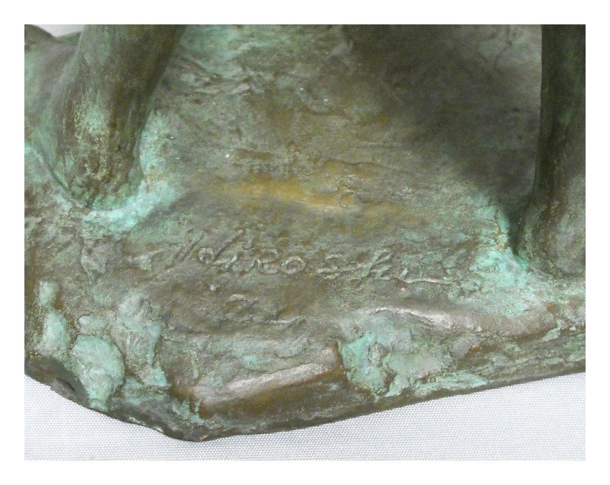 祥【真作】 溝口寛 「 天 」 ブロンズ彫刻 50×14×12cm サイン有 日展