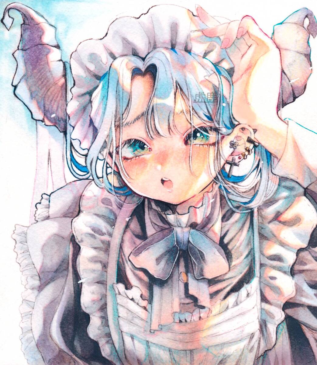 1円スタート 手描きイラスト 創作イラスト メイドドラゴン 色紙